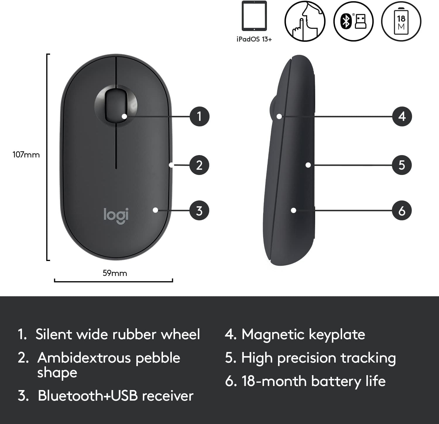 Logitech Pebble I345 Wireless Bluetooth Mouse For Ipad   Graphite