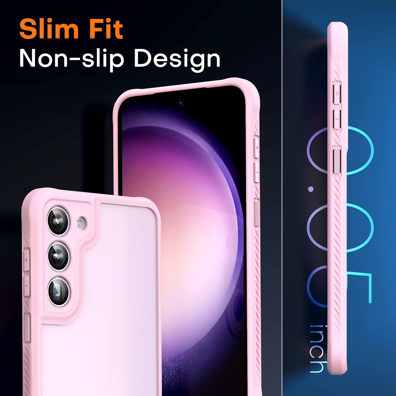 Tocol For Samsung Galaxy S23 Case Built In Camera Lens Protection, With 2 Pack Screen Protector, Translucent Matte Back & Non Sl