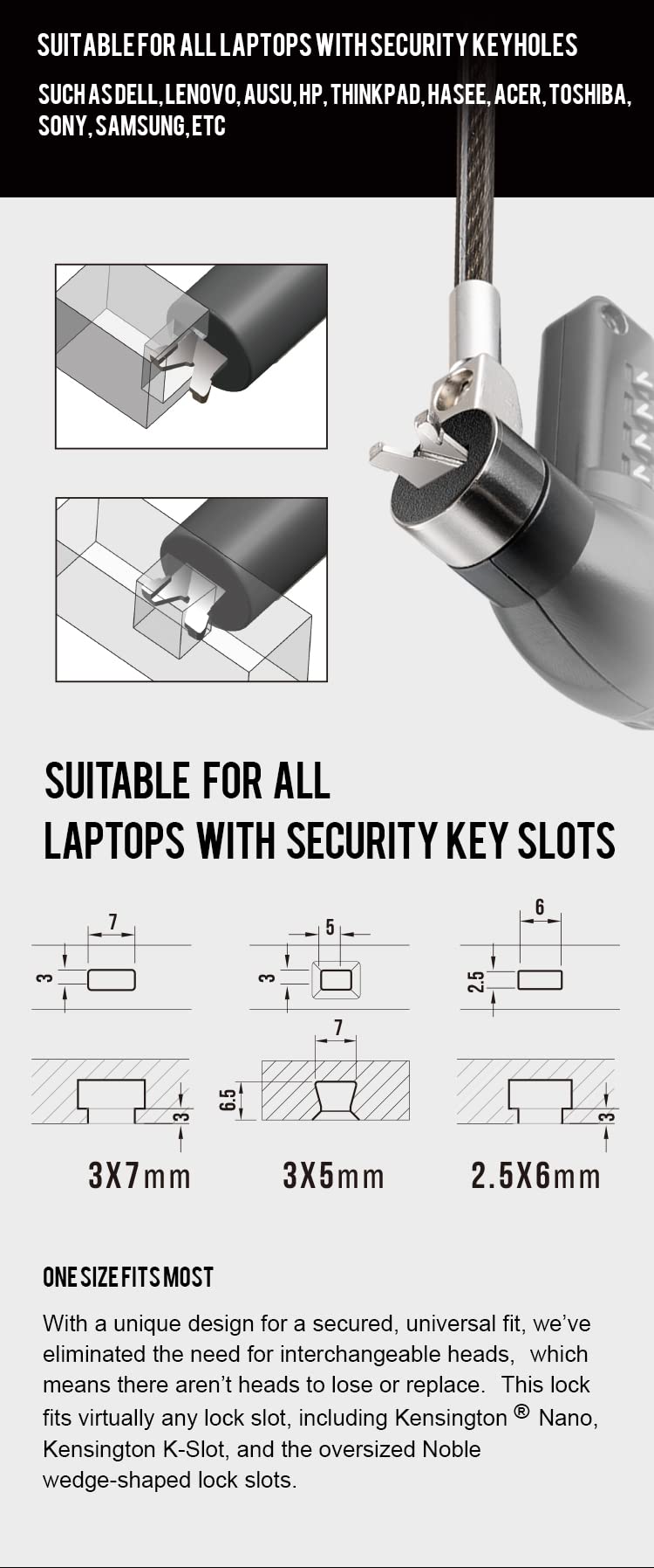 Tofeer Laptop Lock Universal Laptop Cable Lock Combination Computer Lock Compatible With Hp Samsung Dell Slot