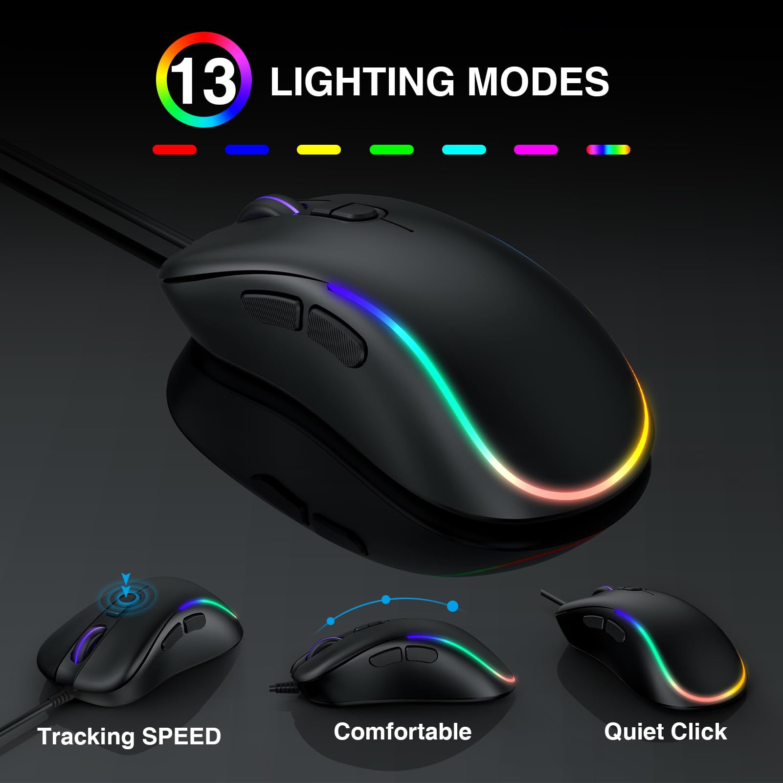 Wired Keyboard And Mouse, Large Print Backlit Keyboard With Wrist Rest And 7 Color Backlit, Lighted Computer Keyboards Easy To S