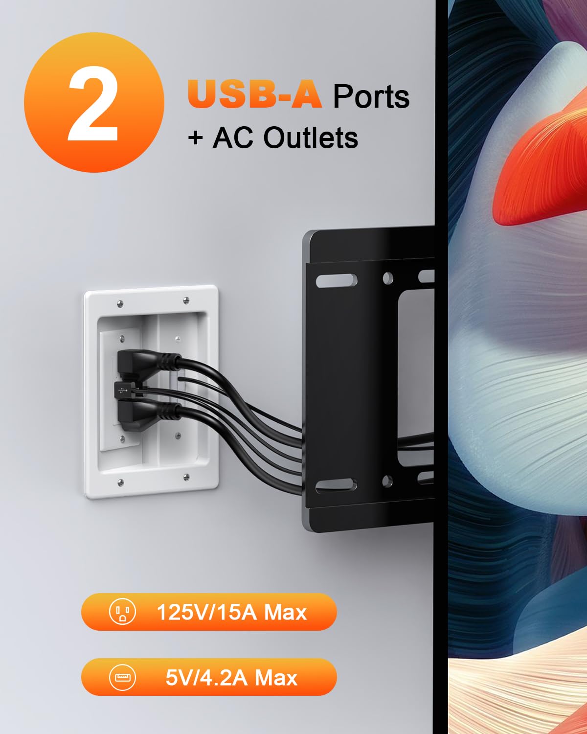 Elecpow Cord Hider Wall With Dual Ac Outlets & Dual Usb A Ports, In Wall Cable Management Kit For Wall Mounted Tv,Recessed Outle