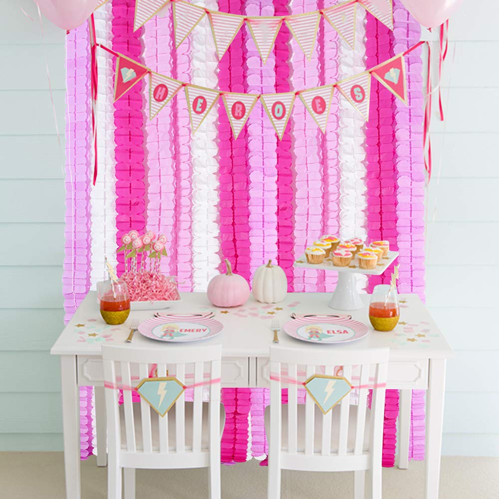 12Pcs Four Leaf Clover Paper Garland 120Ft Rose Red Pink Party Streamers Tissue Flower Reusable Hanging Banner For Valentine Wed