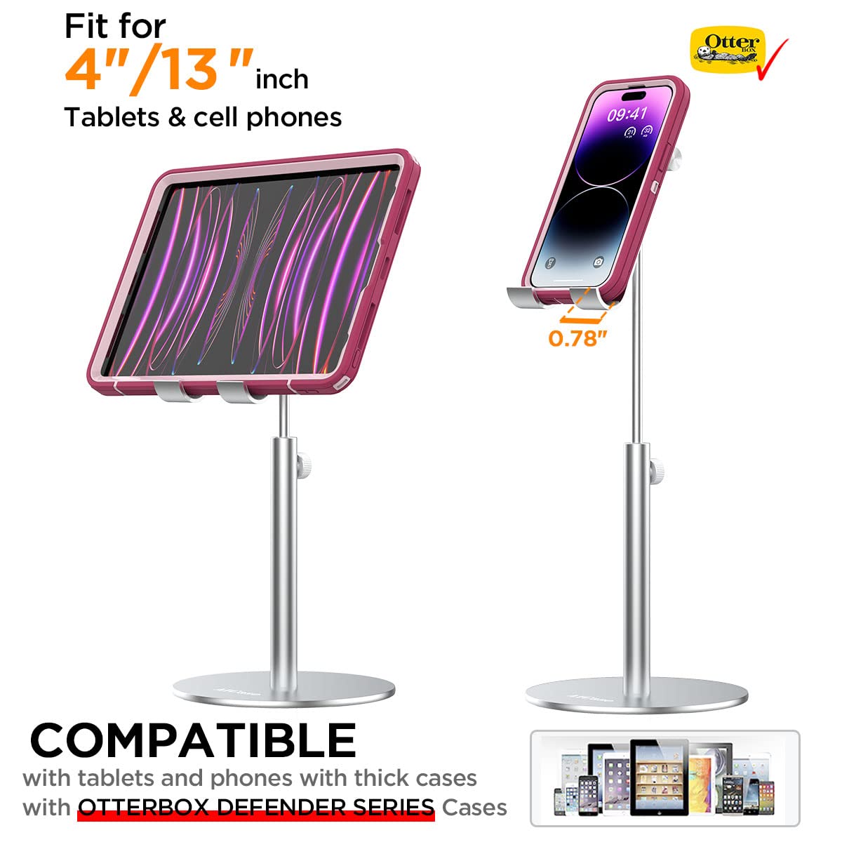 AICase Upgraded for iPad Tablet Stand for Desk, Adjustable Desktop Cell Phone Tablet Stand Holder for iPad Pro 9.7, 10.5, 11, 12.9 Air Mini 5th/6th Generation, Samsung Tablet, Tab (3.5 13')