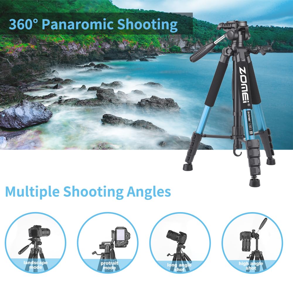 74 Inch Heavy Duty Tripod Stand For Cameras, Cell Phones, Projectors, Webcams, Spotting Scopes   Complete Unit For Canon, Nikon, Sony   Perfect For Phone & Camera Photography(Blue)