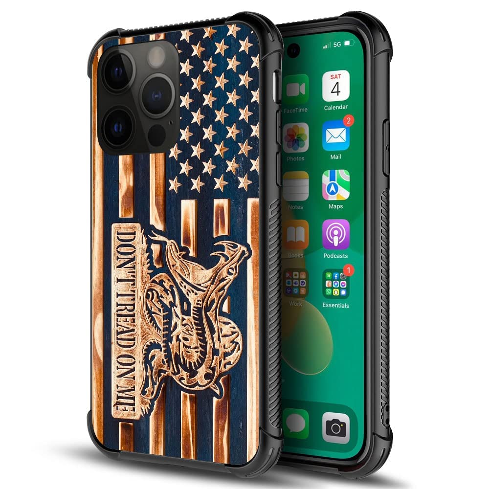 Daizag Compatible With Case For Iphone 14 Plus, Dont Tread On Me Wood Grain American Flag Iphone 14 Plus Cases For Man Woman, Al