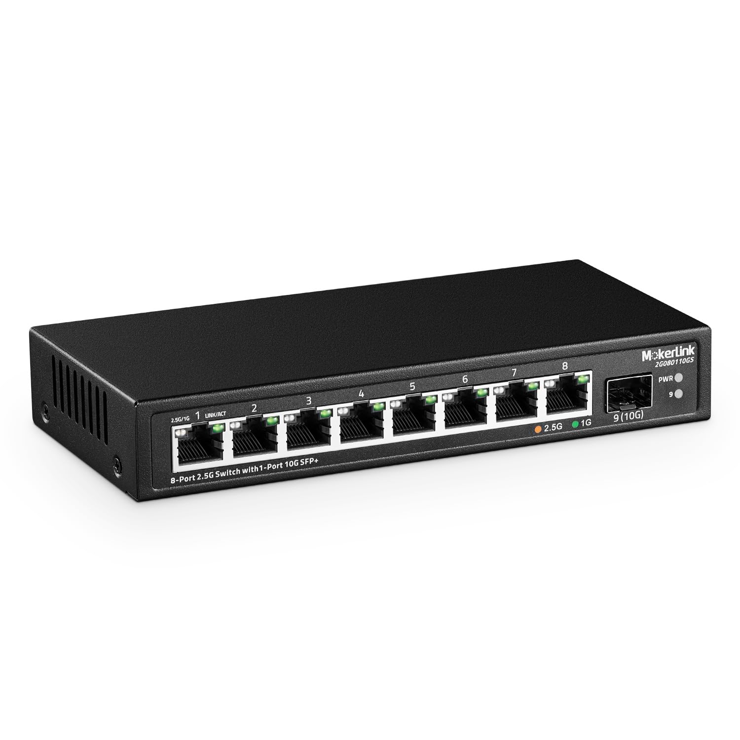 Mokerlink 8 Port 2.5G Base T Switch, Metal Unmanaged, Fanless, For Desktop, Gaming Console, Router, Printer, Laptop, Camera