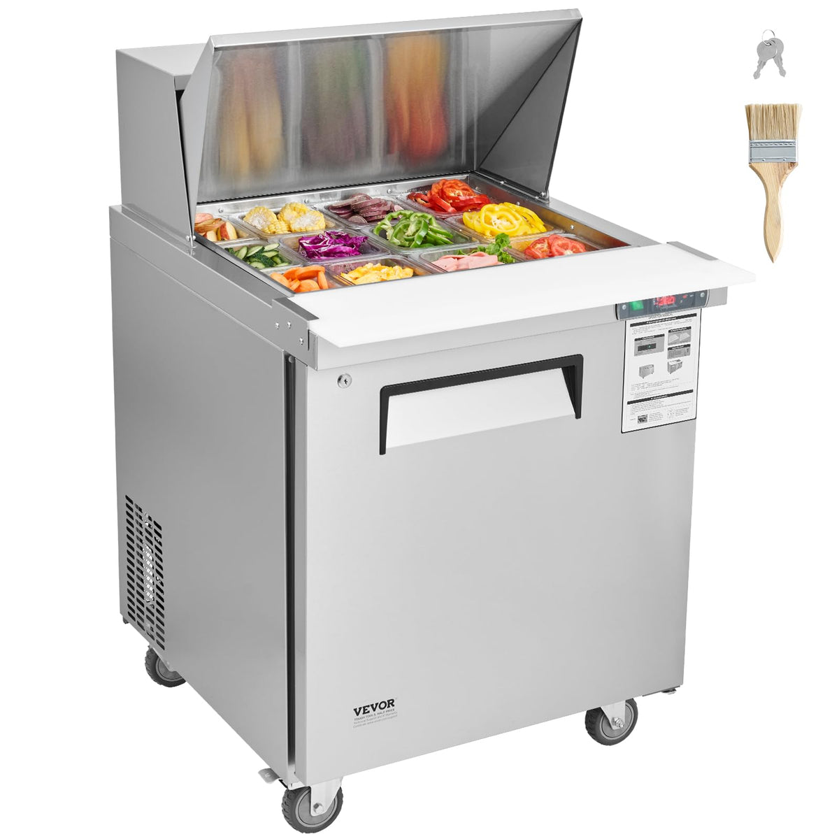 Vevor 28'' Commercial Refrigerator, 12 Pans Sandwich & Salad Prep Table, 7.4 Cu. Ft Stainless Steel Refrigerated Food Prep Stati