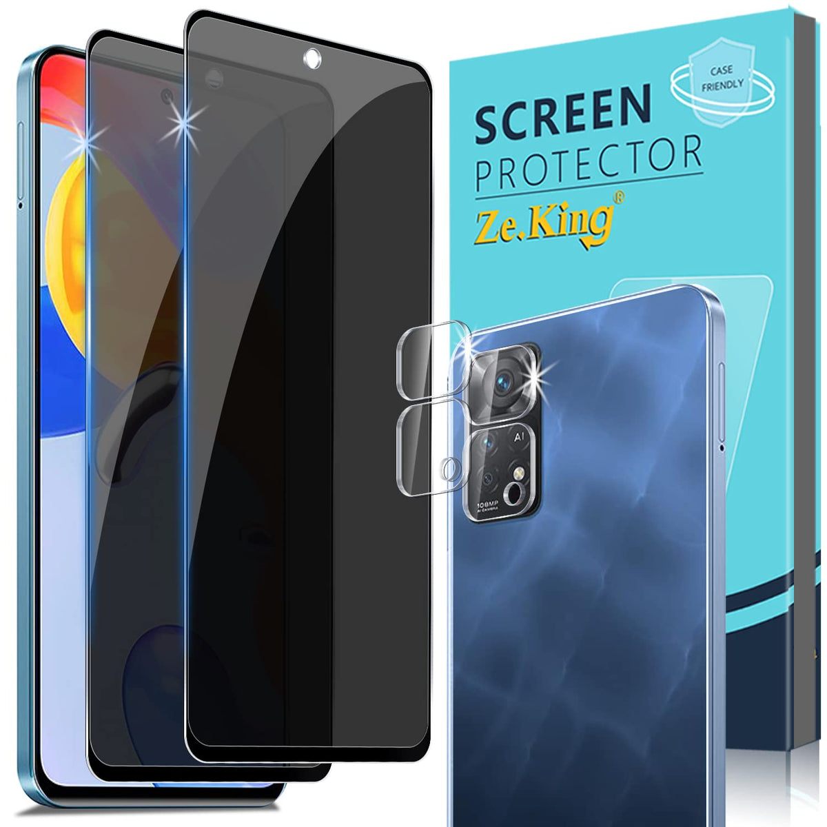 Zeking [2+2Pack For Xiaomi Redmi Note 11 Pro 5G Privacy Tempered Glass Screen Protector And Camera Lens Protector, [Anti-Scratch