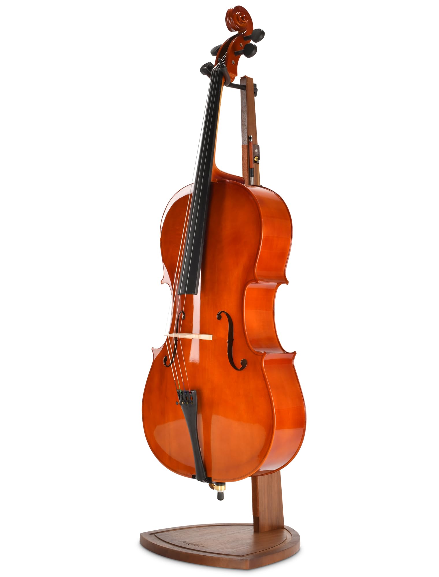 Musbeat Cello Stand with Bow Holder, Handcrafted Walnut Wood Floor Stand for 4/4 Full-Size and 1/2, 1/4, 3/4, 1/8, 7/8, Cello Ho