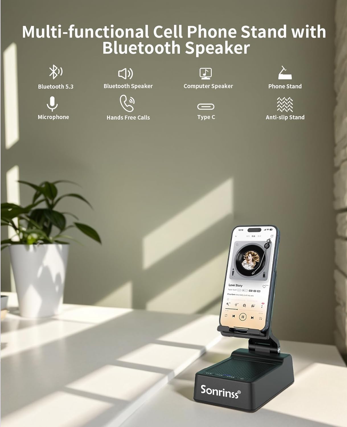 Sonrinss Wireless Bluetooth Speakers With Phone Stand: Portable Cell Phone Holder With Bluetooth Speaker For Home,Office,Outdoor