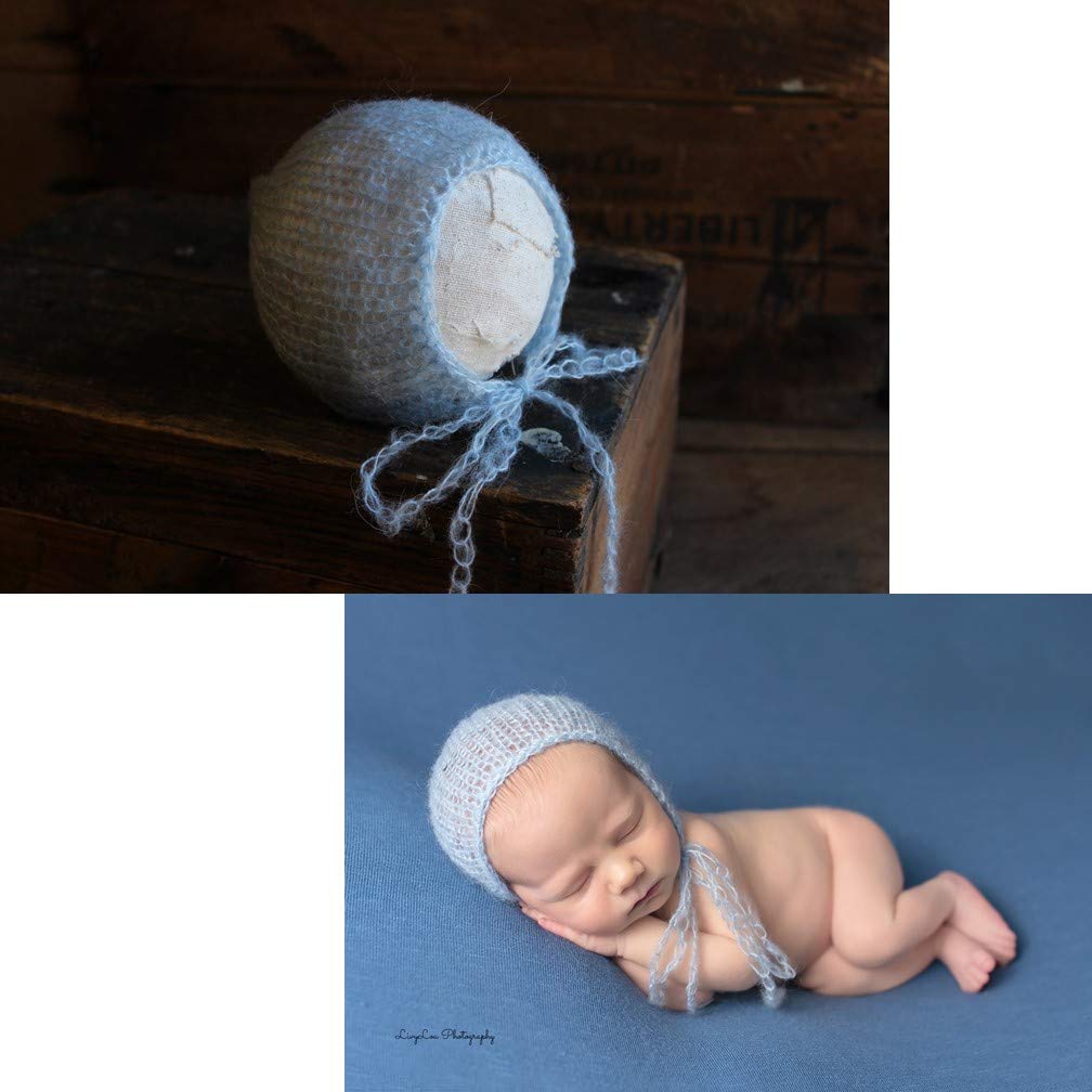Amos And Sawyer Newborn Mohair Bonnet, Photography Prop (Country Blue)