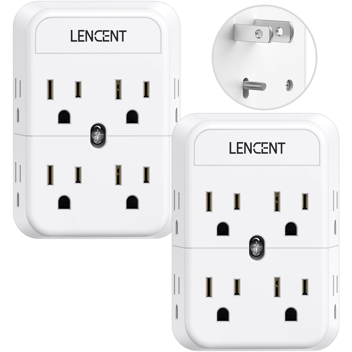 Lencent 2 Prong Power Strip, 2 To 3 Prong Outlet Adapter, Polarized Plug, 3 Sided 8 Outlets Widely Spaced Extender,1875W Max Wal