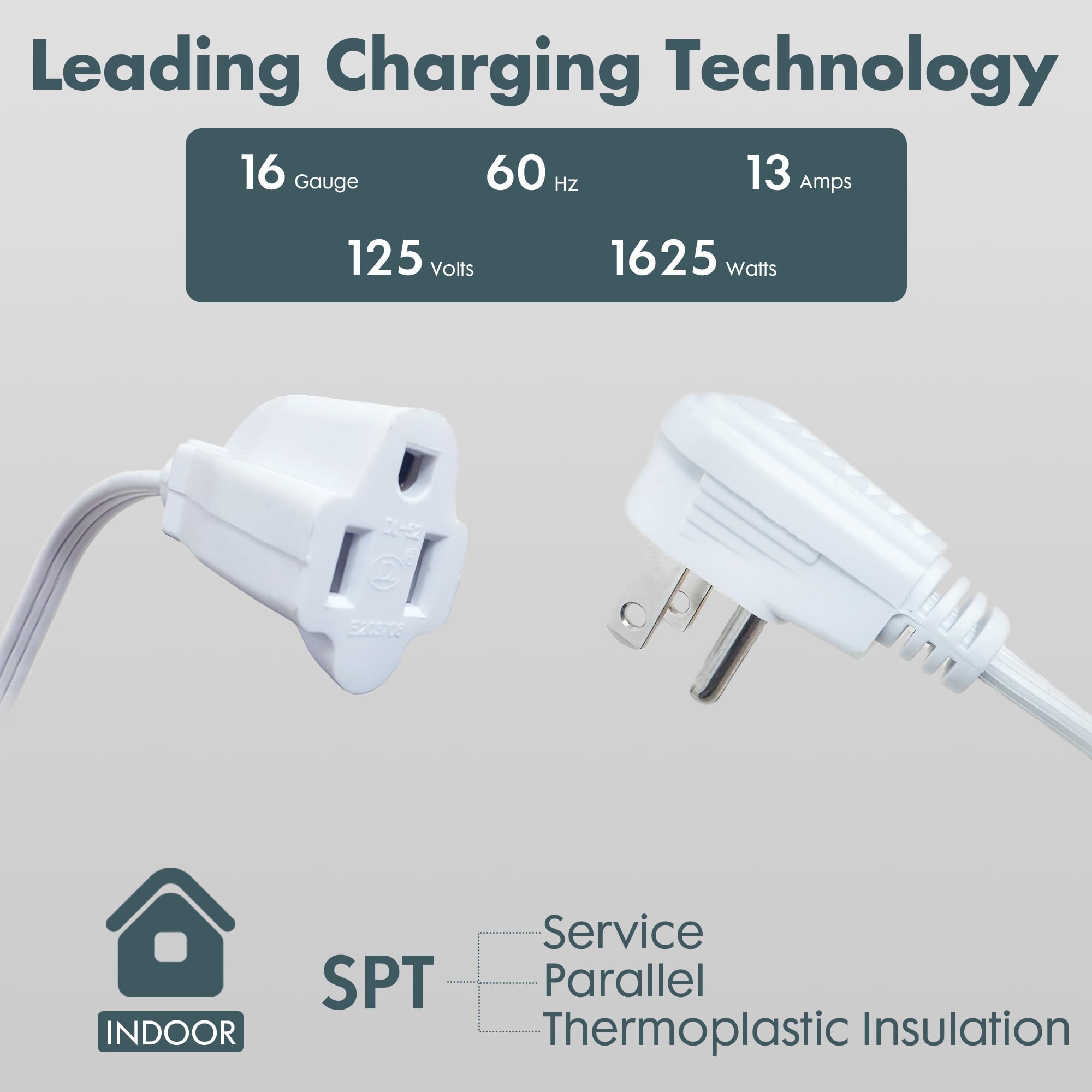 Palarine White Flat Plug Extension Cord 12 Ft, Indoor Extension Cord, 16/3 Spt 3 13A 3 Prong Power Cord For Kitchens, Behind Fur