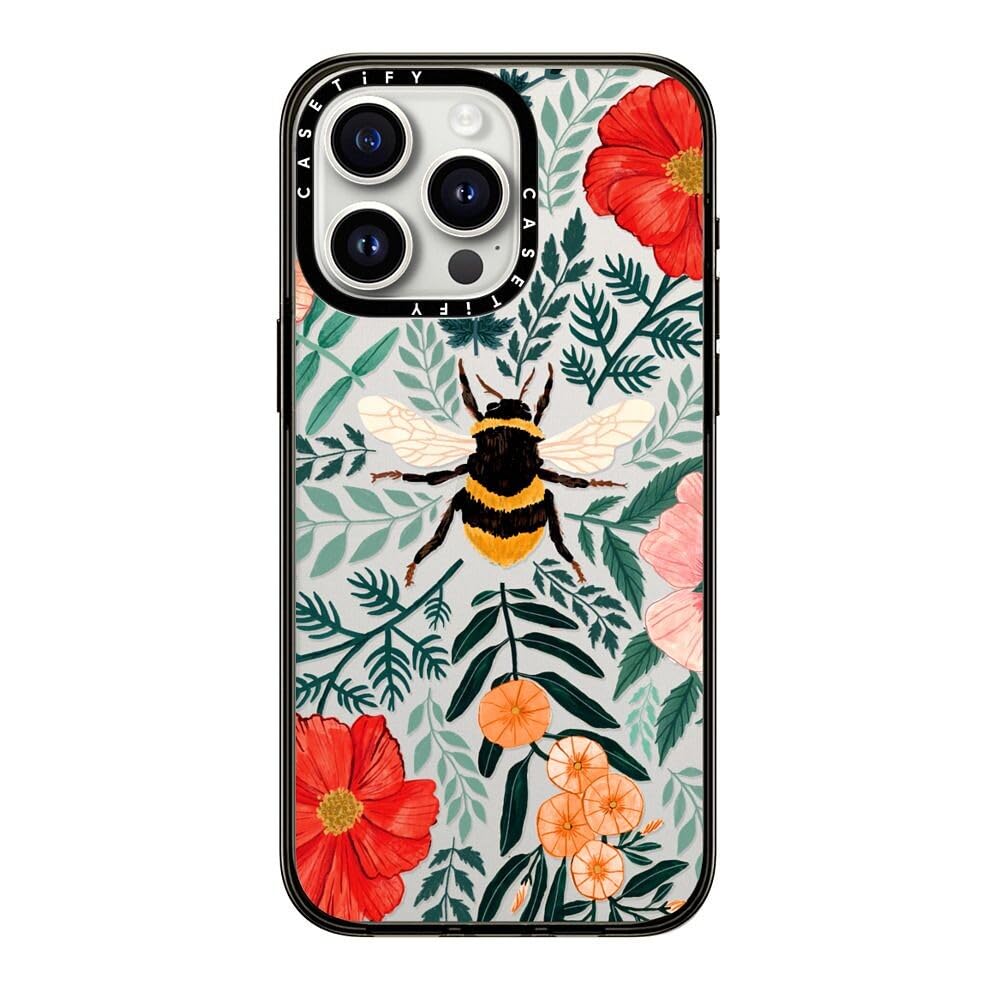 Casetify Compact Case For Iphone 15 Pro Max [2X Military Grade Drop Tested / 4Ft Drop Protection]   Bee In The Flowers   Clear B