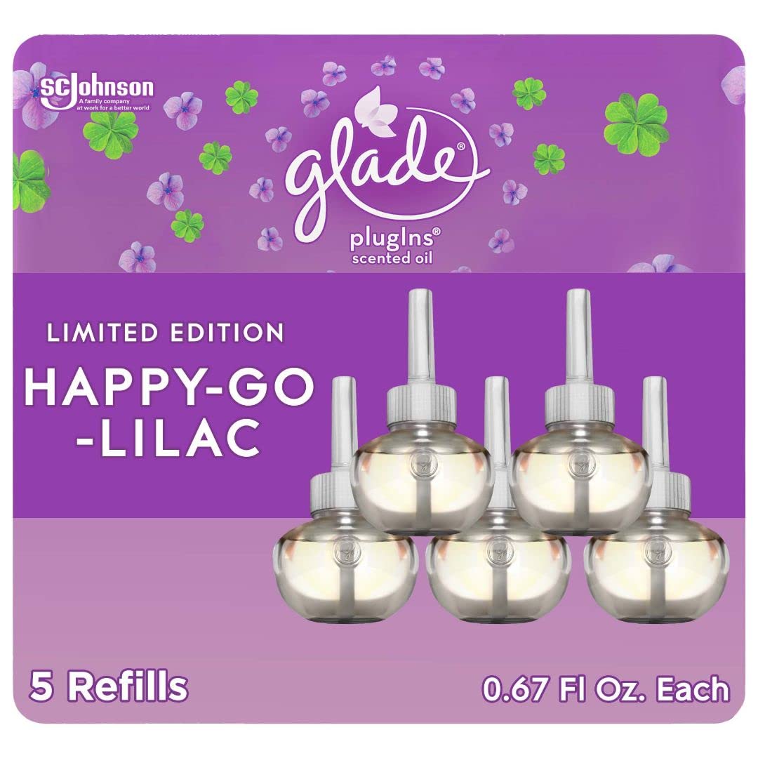 Glade Plugins Refills Air Freshener, Scented And Essential Oils For Home And Bathroom, Happy Go Lilac, 3.35 Fl Oz, 5 Count