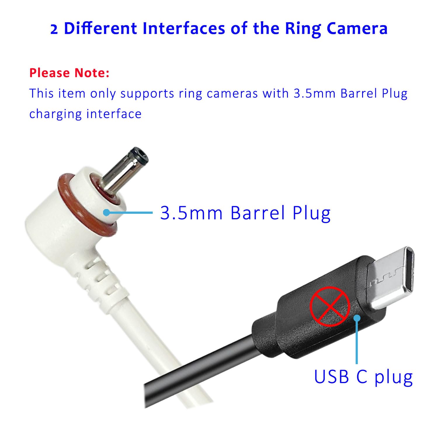 Karotto 16Ft Power Cord With Adapter For Ring Stick Up Cam Battery 3Rd Gen/2Nd Gen/Plug In,Ring Spotlight Cam Battery  1Pack
