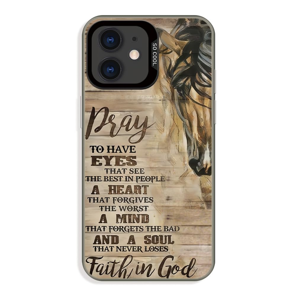 Wesbdn Horse Wood Grain Phone Case Compatible With Iphone 12 & Iphone 12 Pro - Faith In God - Non-Drop Cover - Shockproof Protec