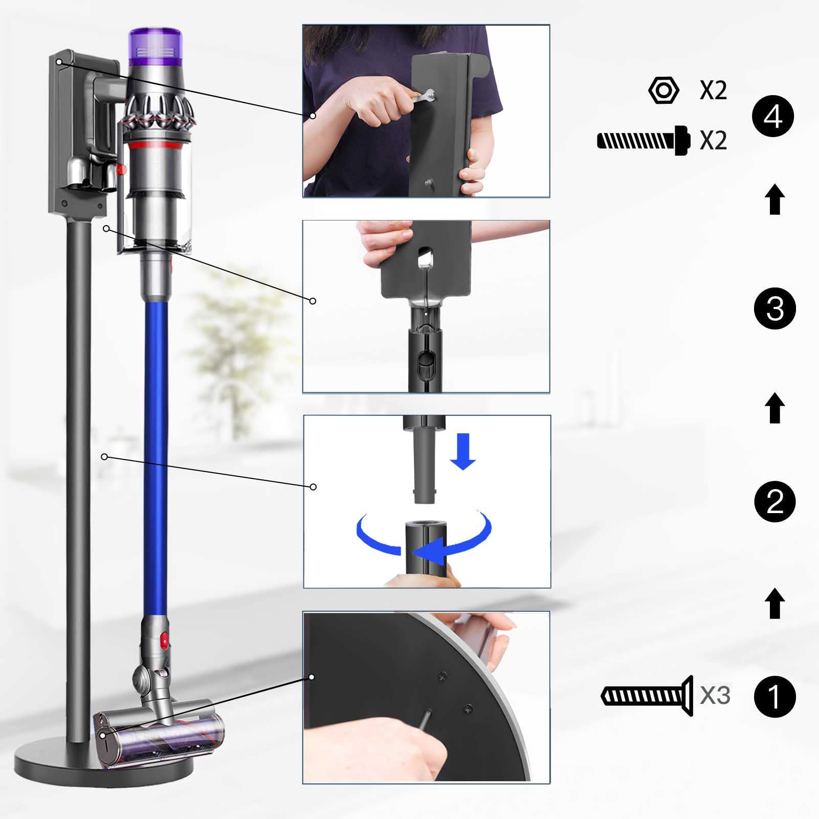 Lasvea Vacuum Stand For Dyson V15 Detect, V12,V11,V10,V8, V7 Sturdy Aluminum Tube Storage Holder, 6.2 Lbs Steel Base,3 Accessory