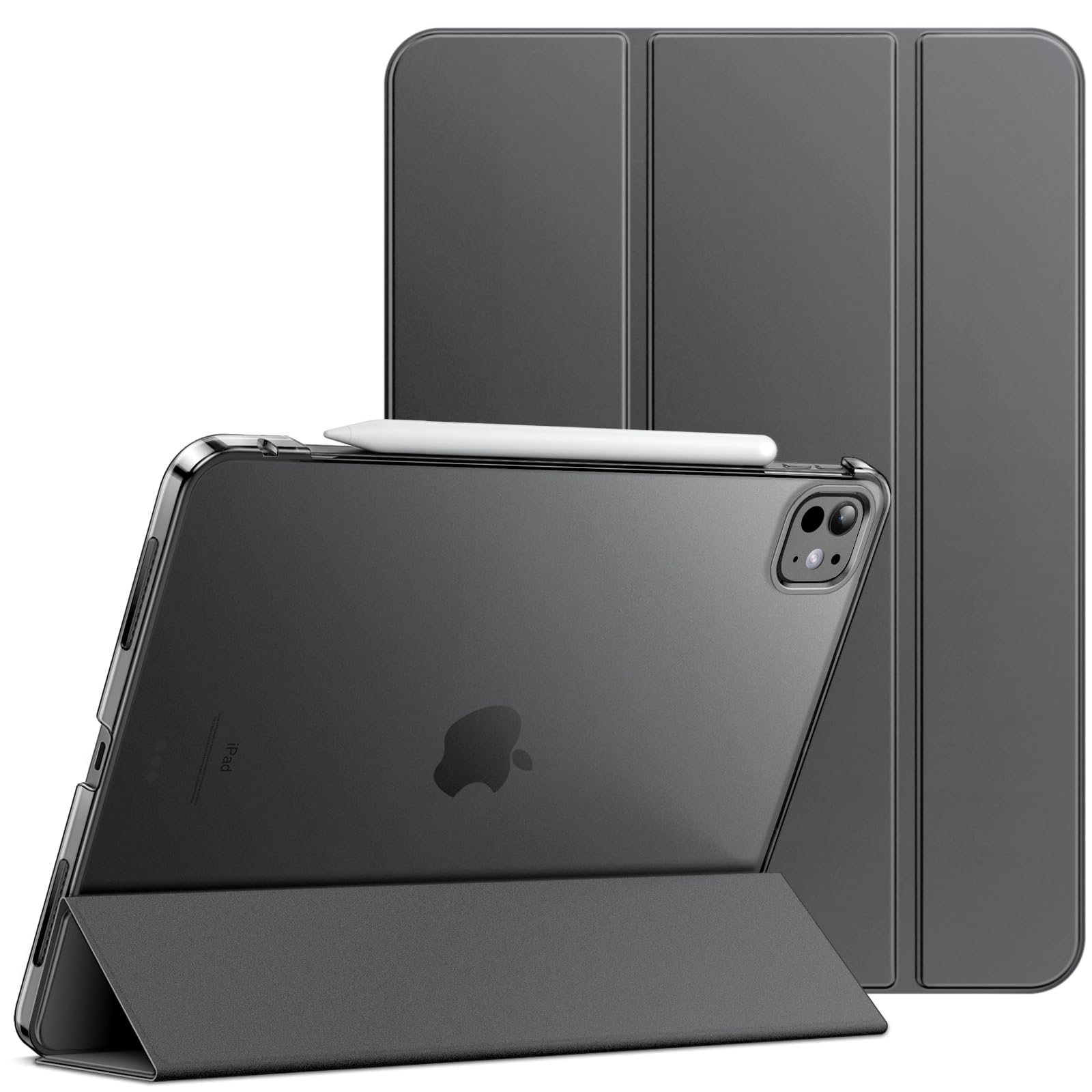 JETech Case for iPad Pro 11-Inch M4 (2024), Slim Stand Hard Back Shell Smart Cover with Auto Wake/Sleep (Space Gray)
