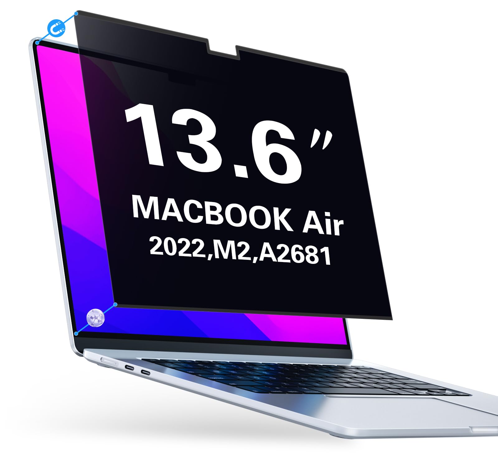 Pys Macbook Air 13.6 Inch Privacy Screen,Magnetic Macbook Air M2 Privacy Screen For Macbook Air 13.6 In M2 Chip 2022 (A2681),Lap