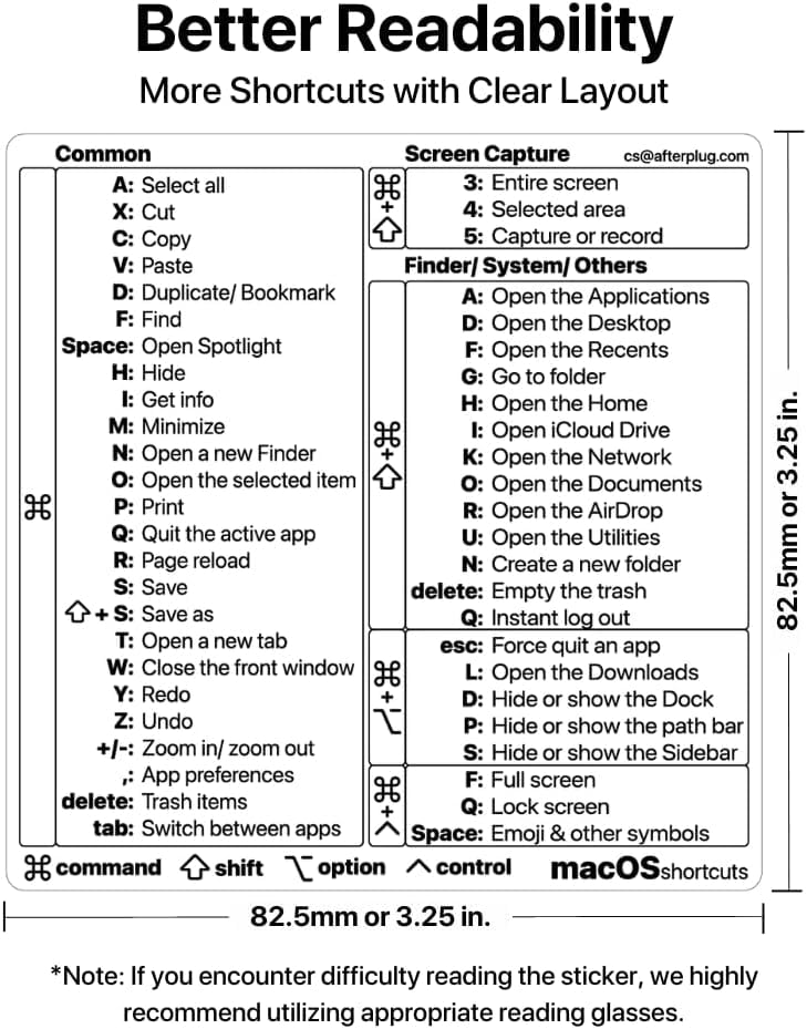 Afterplug Mac Os Keyboard Shortcuts Sticker, 50+ Shortcuts For 13 16 Inch Macbook Pro & Air (Sky Blue, Space Gray, Silver & Star