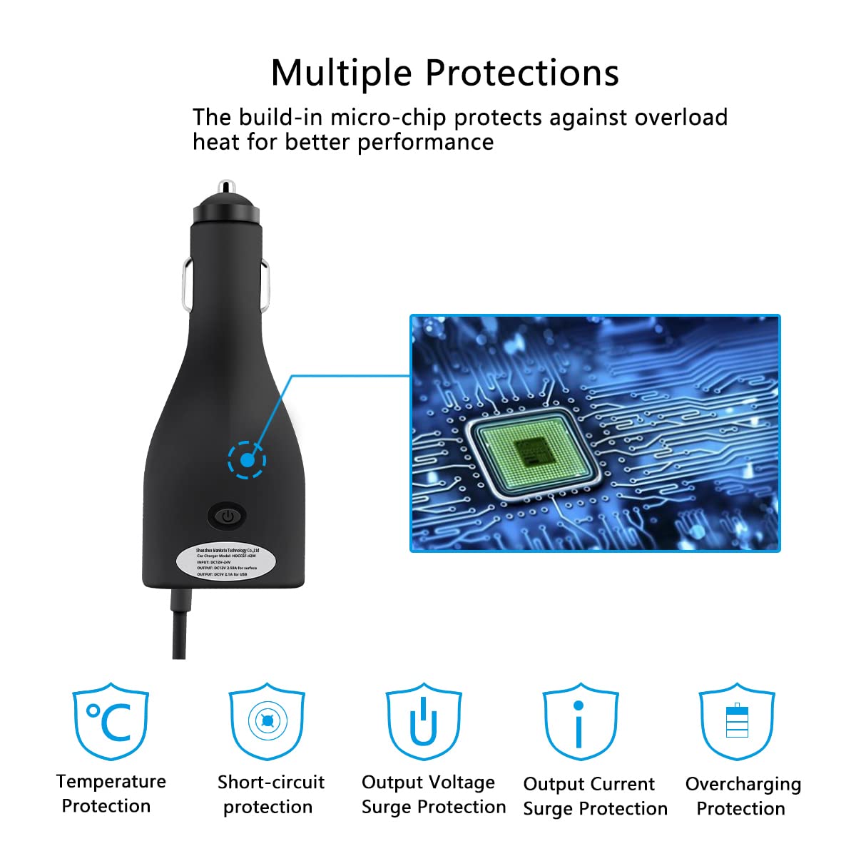 Surface Car Charger, 42W 12V 2.58A Power Supply For Microsoft Surface Pro 3/Pro 4/Pro 5/Pro 6, Surface Book, Surface Go, Surface