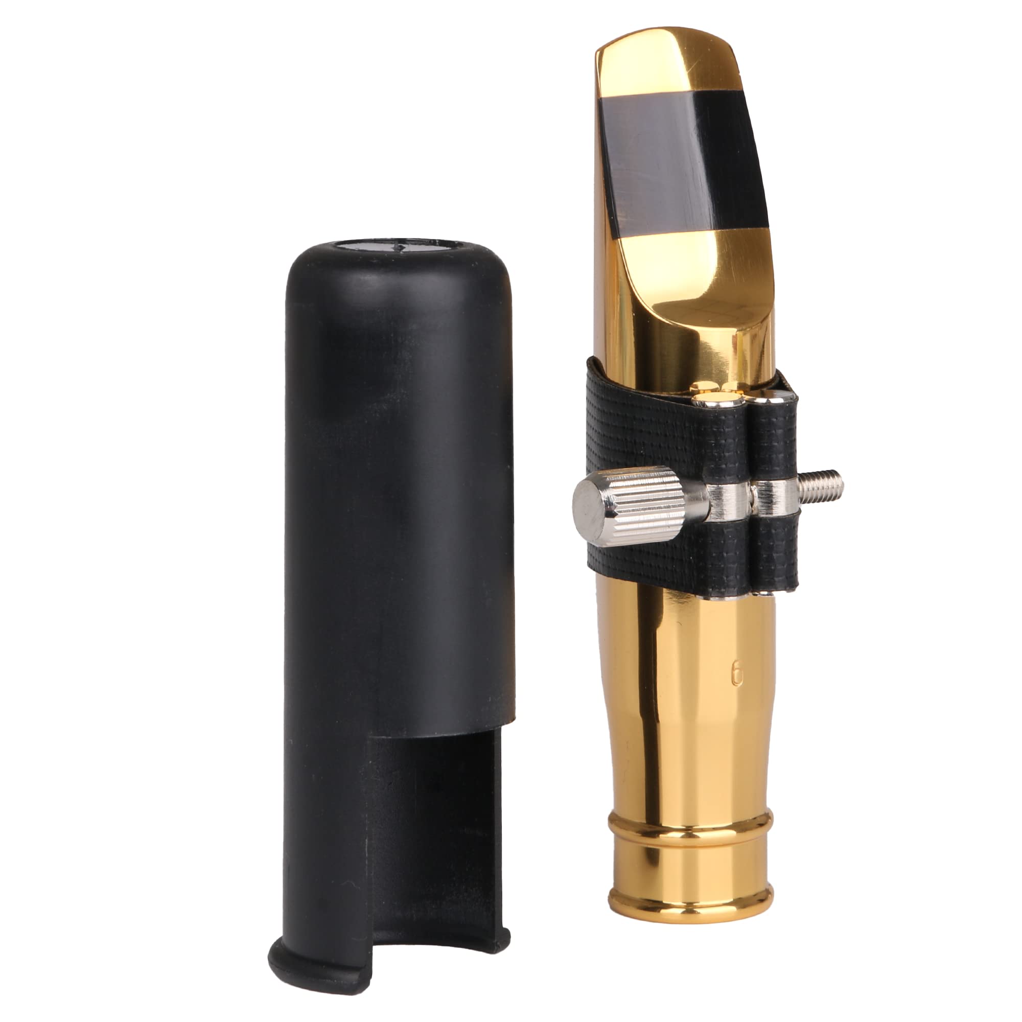 Yibuy Golden B Flat Tenor Saxophone Mouthpiece Gold 6# Pu Leather Cap 10.6X3.5Cm