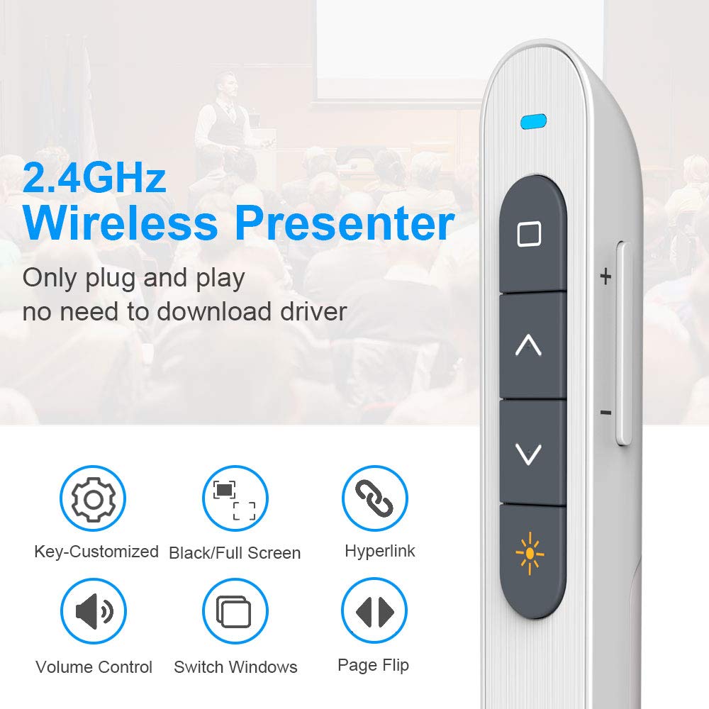 Norwii Presentation Clicker, Long Range Clicker For Powerpoint Presentations, Hyperlink Volume Control Wireless Presenter Remote