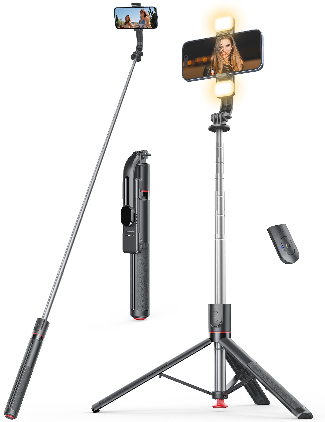 Selfie Stick Tripod with Light, 67 Tripod with Wireless Remote, Portable Phone Tripod Compatible with iPhone 16/15 Pro Max/15/
