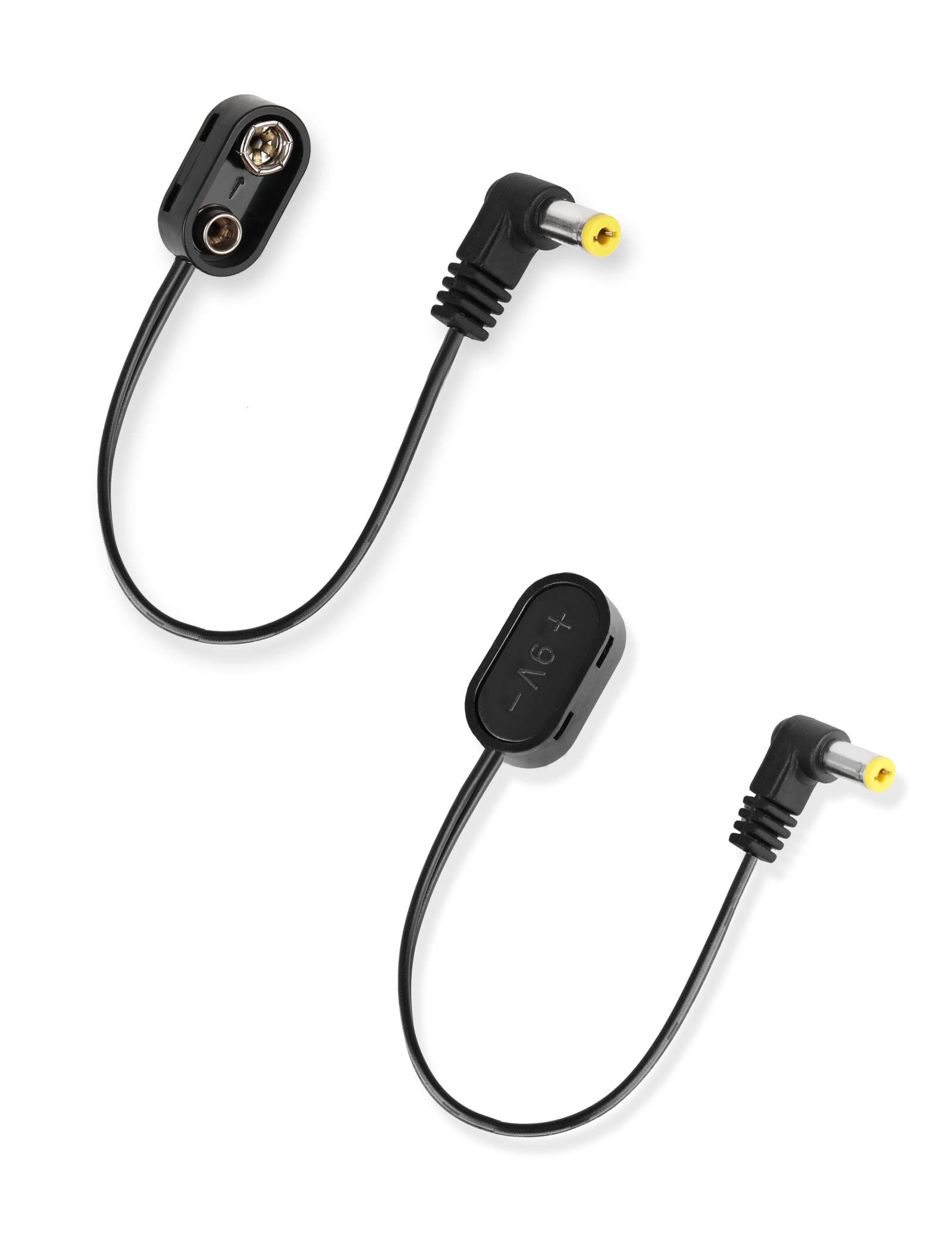 Mr.Power 9V Battery Clip Converter Power Cable Snap Connector 2.1mm 5.5mm Plug for Guitar Effect Pedal(Right Angle, 2 Cable)