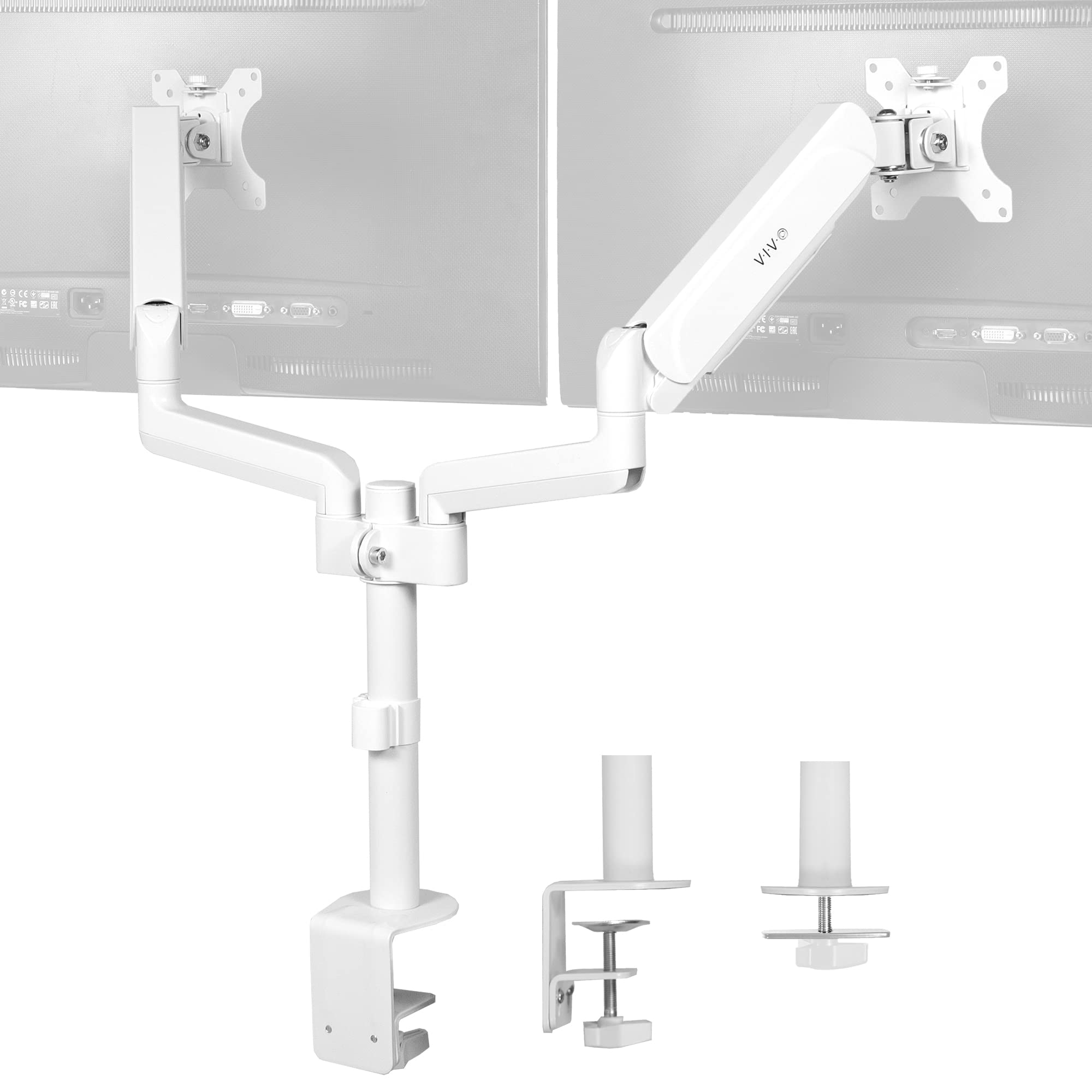 Vivo 17 To 32 Inch Dual Pneumatic Monitor Mount, 2 Pneumatic Arms, Adjustable Swivel, Rotation, Heavy Duty Vesa Desk Stand With