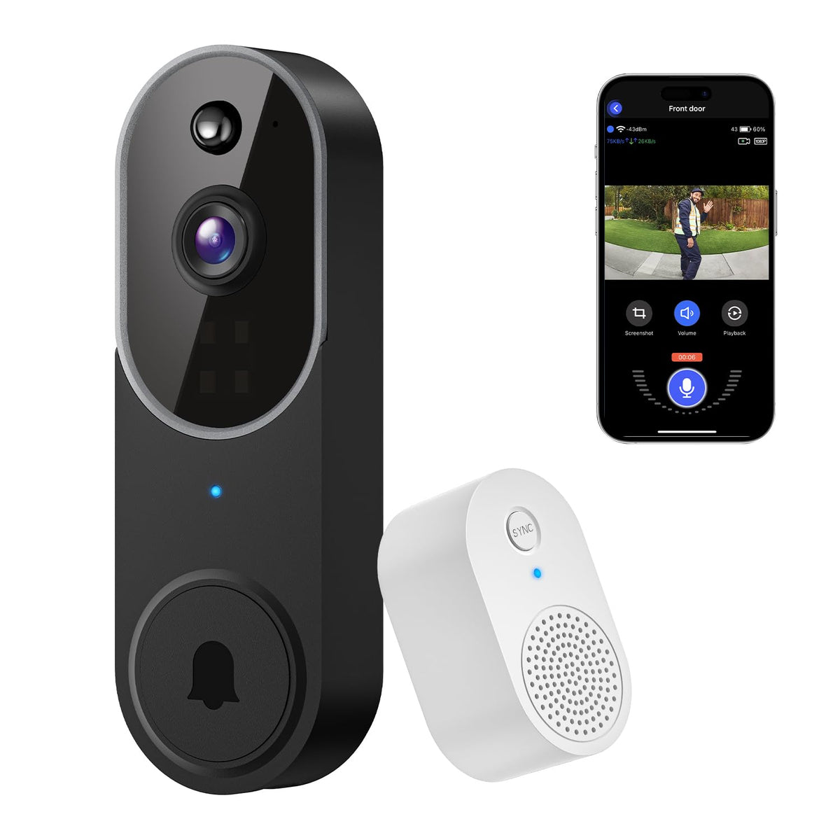 Lunelyx 1080P Wireless Video Doorbell Camera, Smart Security Doorbell Camera, Cloud Storage,Ai Human Detection, Instant Alert, N