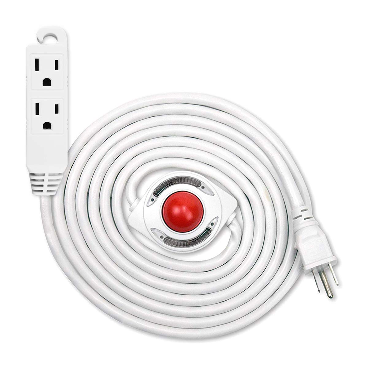 Uninex Ps54 Lighted Foot Switch Extension Cord With Grounded 3 Outlet, 16/3 Awg Flexible Round Cable, Ul Listed, White, 12 Foot