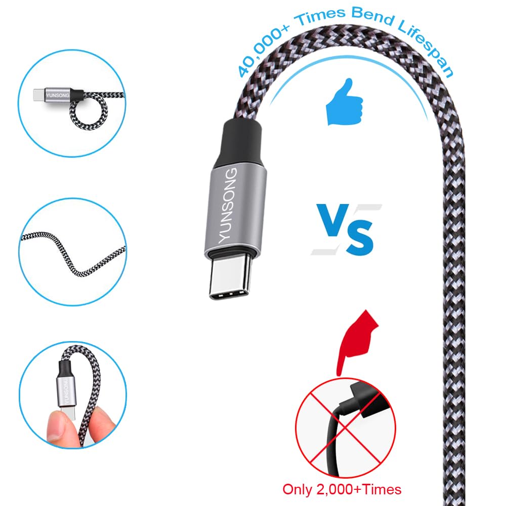 Yunsong Usb C Charger Cable, New Nylon Braided Usb C To Usb C Cable 3Pack 6Ft Type C Pd 60W Fast Charging For Iphone 15/15 Pro/1
