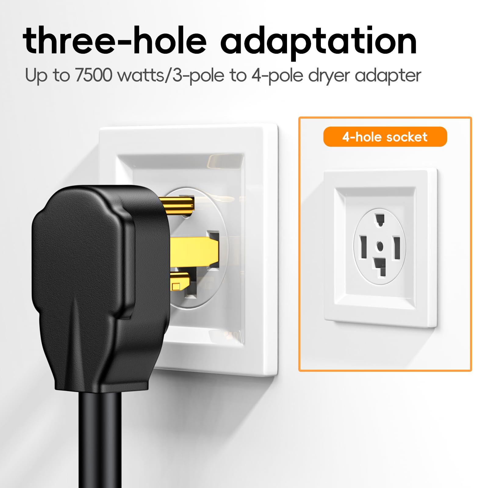 1.5Ft Dryer Outlet Adapter,3 Prong To 4 Prong Dryer Adapter, Nema 14 30P Male To 10 30R Female, Dryer Cord Adapter 4 To 3 Prong,