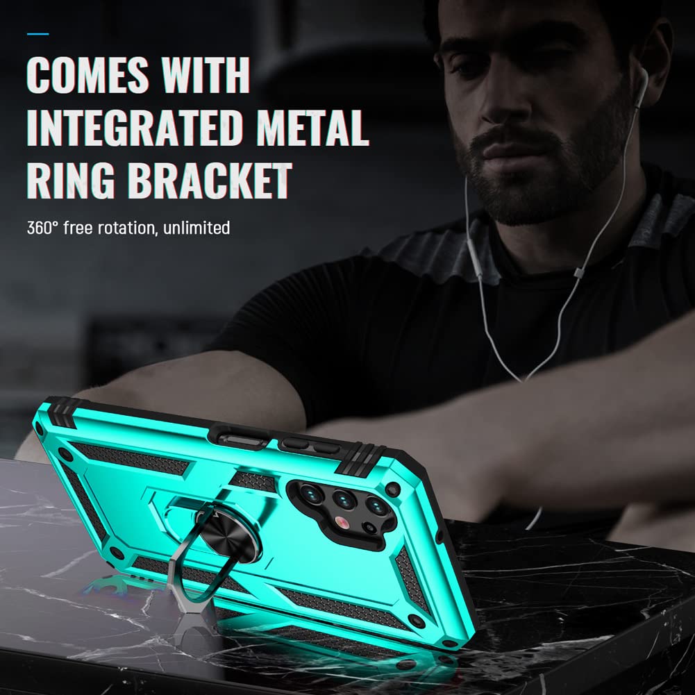 Androgate Phone Case for Samsung Galaxy A13 4G Military Grade Ring Holder Kickstand Shockproof Plastic Green