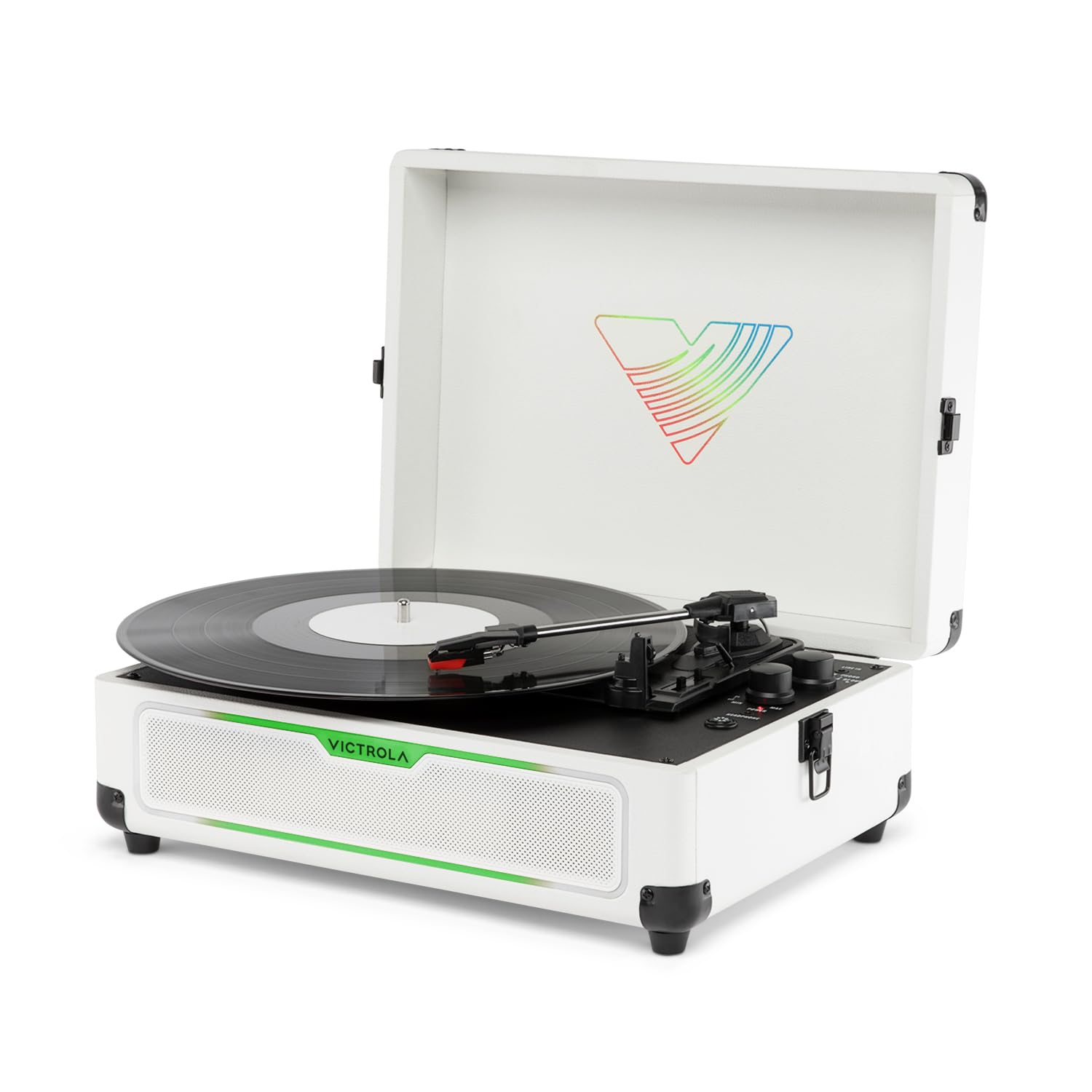Victrola Journey Glow - Illuminated Suitcase Record Player - 18 RGB Light Effects, Stereo Speakers with Enhanced Bass, Bluetooth