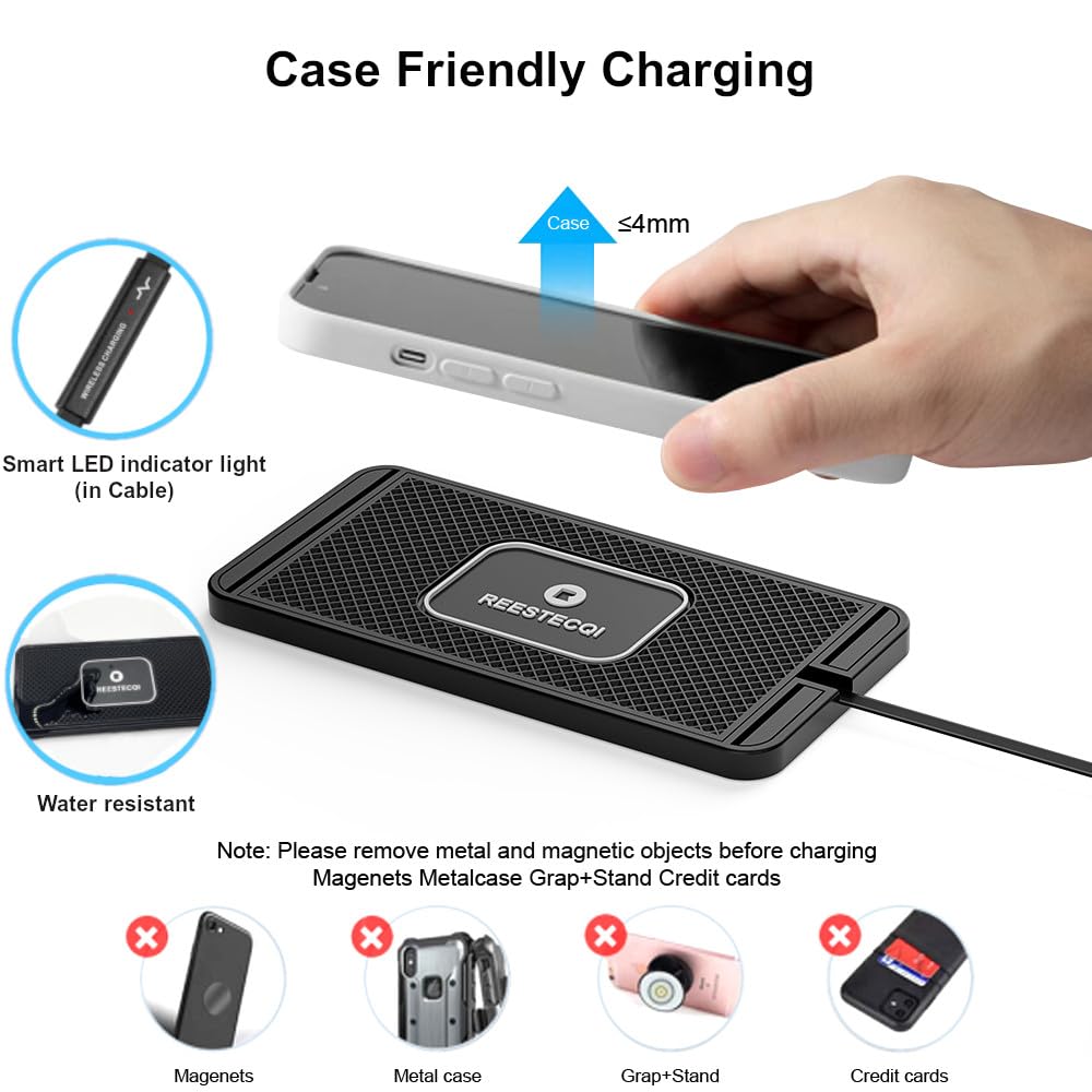 Reestecqi Wireless Charging Pad For Car, 15W Wireless Car Charger Pad Type C Wireless Charger Car Non Slip [Pd 40W Car Charger I