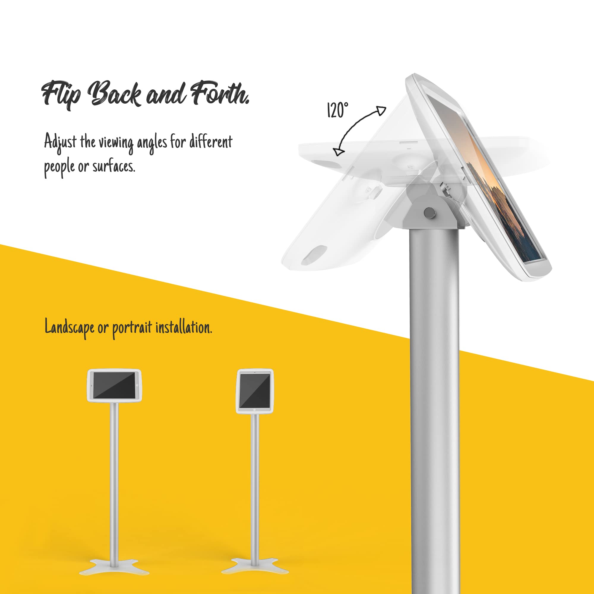 Beelta Tablet Kiosk Floor Stand Adjustable Compatible With 10.2'' Ipad 7 8 9Th, 120 Degree Rotate Lockable Tablet Enclosure+Alum