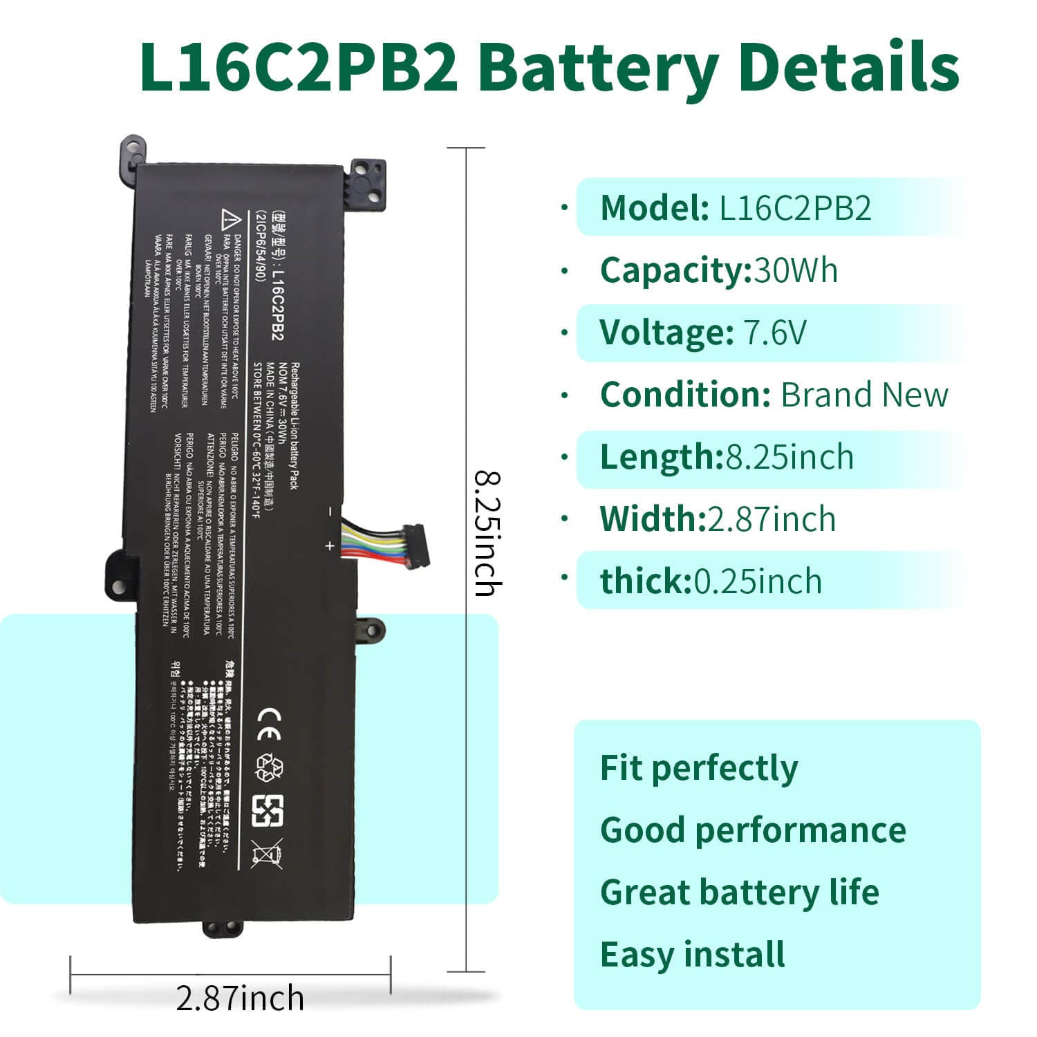 DMKAOLLK L16C2PB2 Li-ion Battery Replacement for Lenovo IdeaPad 320 330 S145 Series 7.6V 30Wh Black