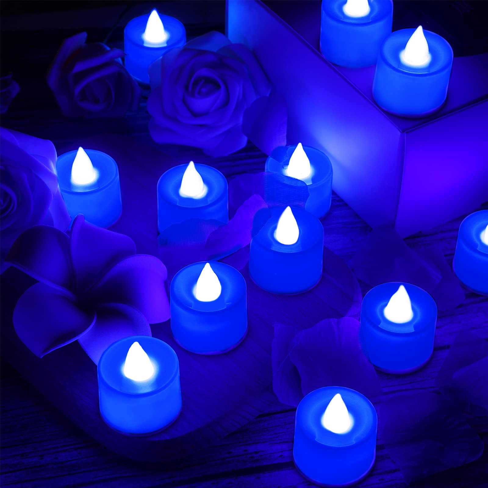 Honoson Artificial Rose Petals With 24 Pieces Romantic Heart Flameless Candle Love Led Tealights Candle For Romantic Night For H