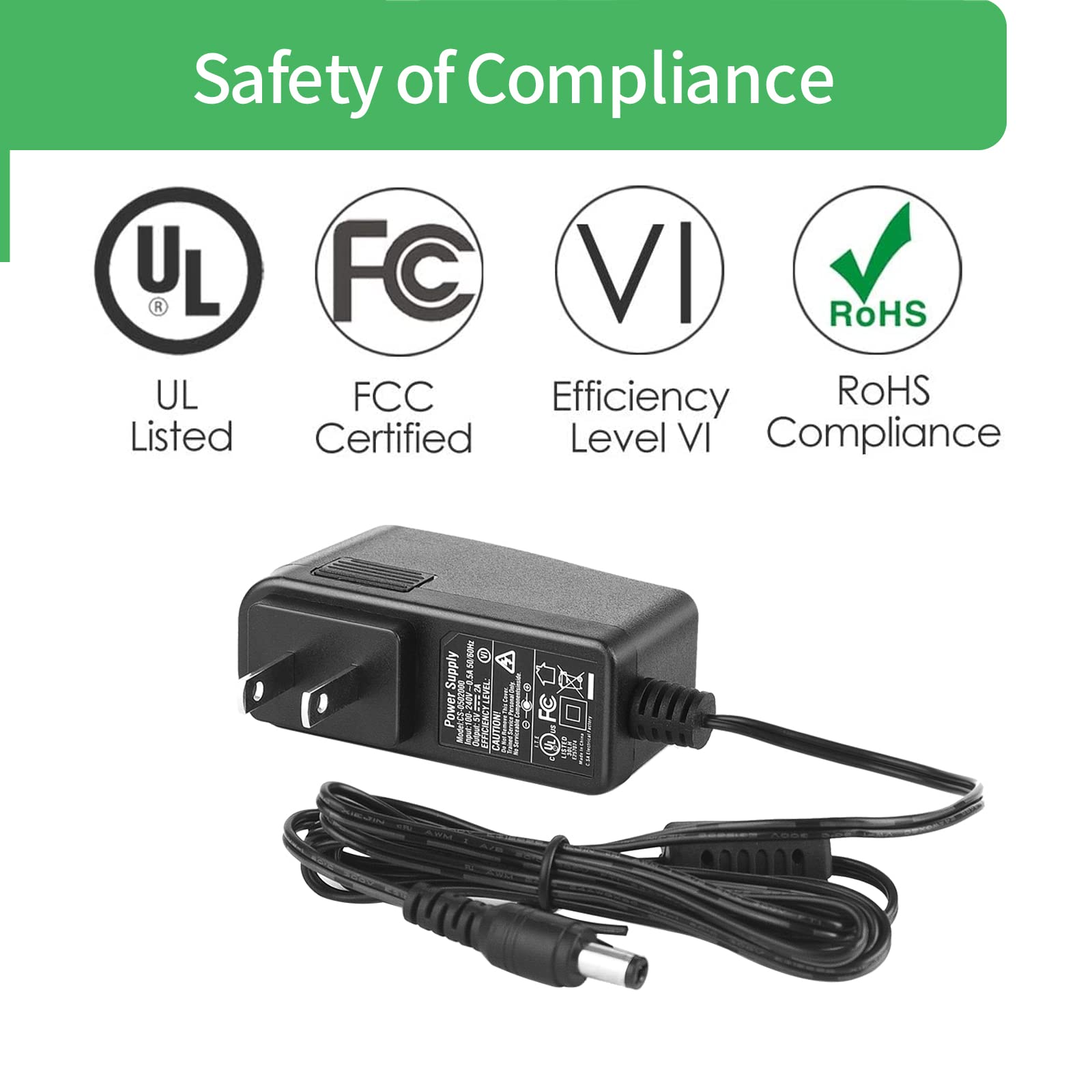Security-01 Ac To Dc 5V 2A 2000Ma Power Supply Adapter, Plug 5.5Mm X 2.1Mm, Ul Listed Fcc