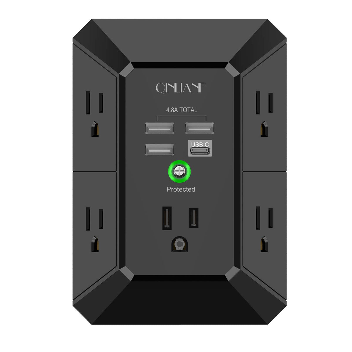 Usb Wall Charger, Surge Protector, Qinlianf 5 Outlet Extender With 4 Usb Charging Ports ( 4.8A Total) 3 Sided 1680J Power Strip