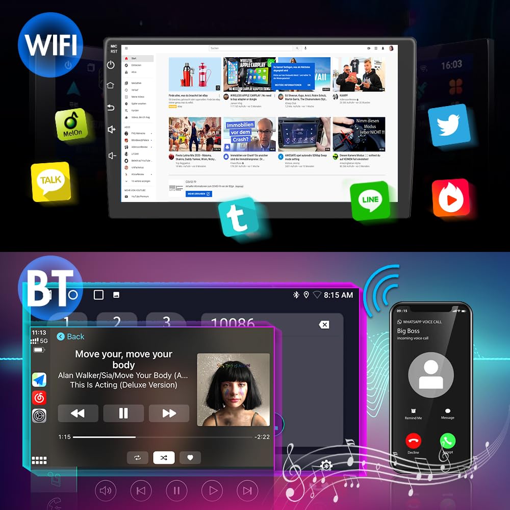 Litillbuly Android 12 2Gb+32Gb Wireless Carplay Receiver For Toyota Tacoma 2005 2015, 9 Inch Touch Screen With Gps/Fm/Wifi/Usb/S