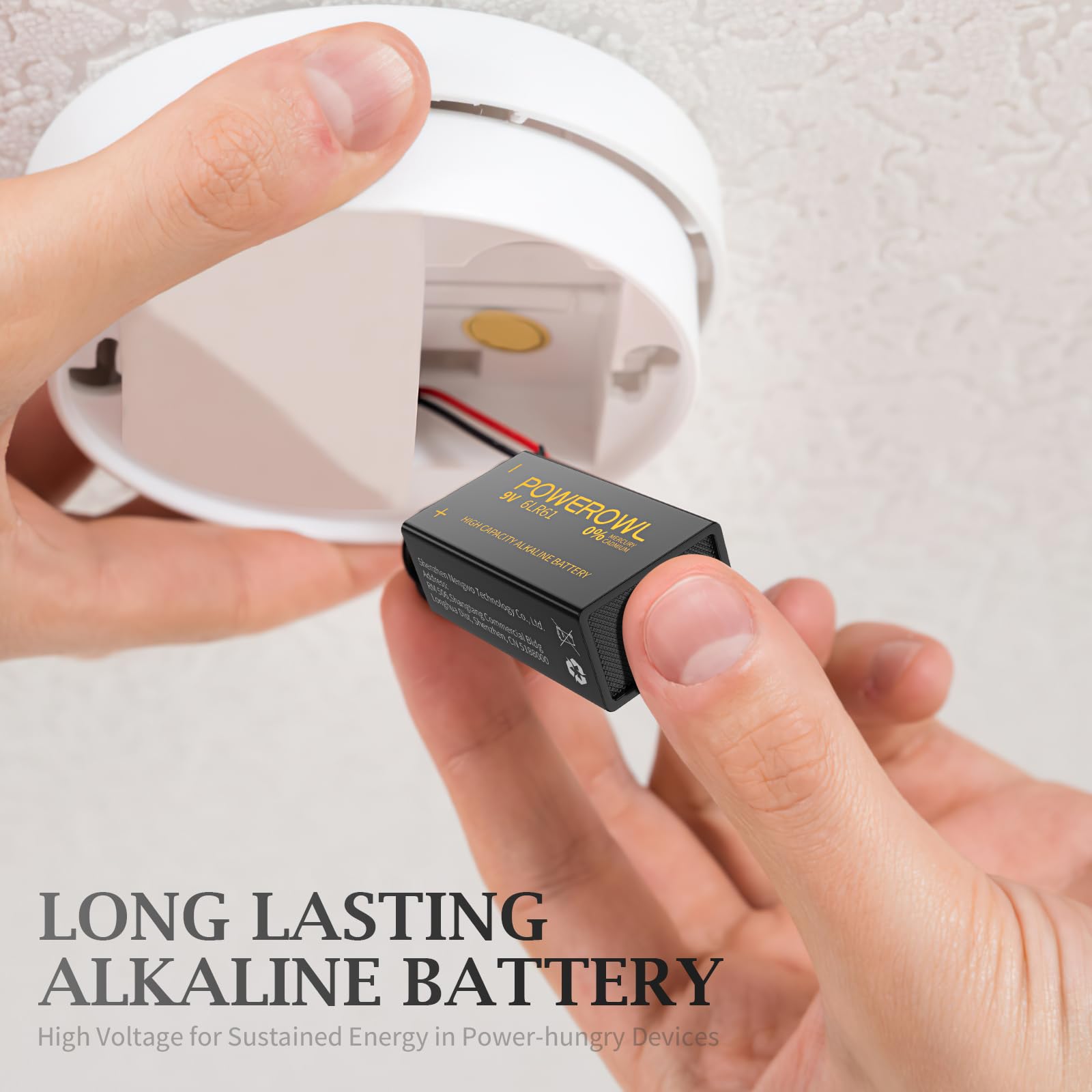 Powerowl High Capacity 9V Batteries 8 Pack, Alkaline 9 Volt Battery 6Lr61 For Smoke Detector Fire Alarm And More Devices