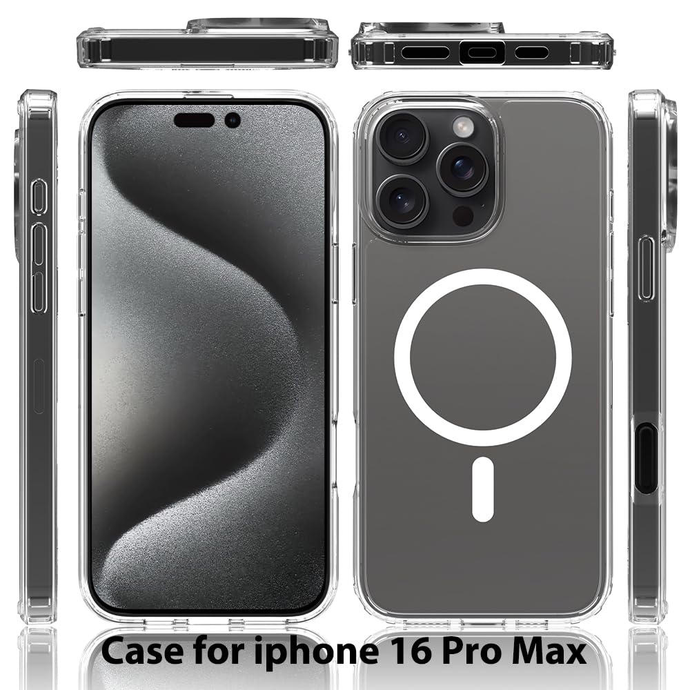 Pinlisheng Magnetic For Iphone 16 Pro Max Case [Compatible With Magsafe] Shockproof Transparent Slim Phone Case For 16 Pro Max 6