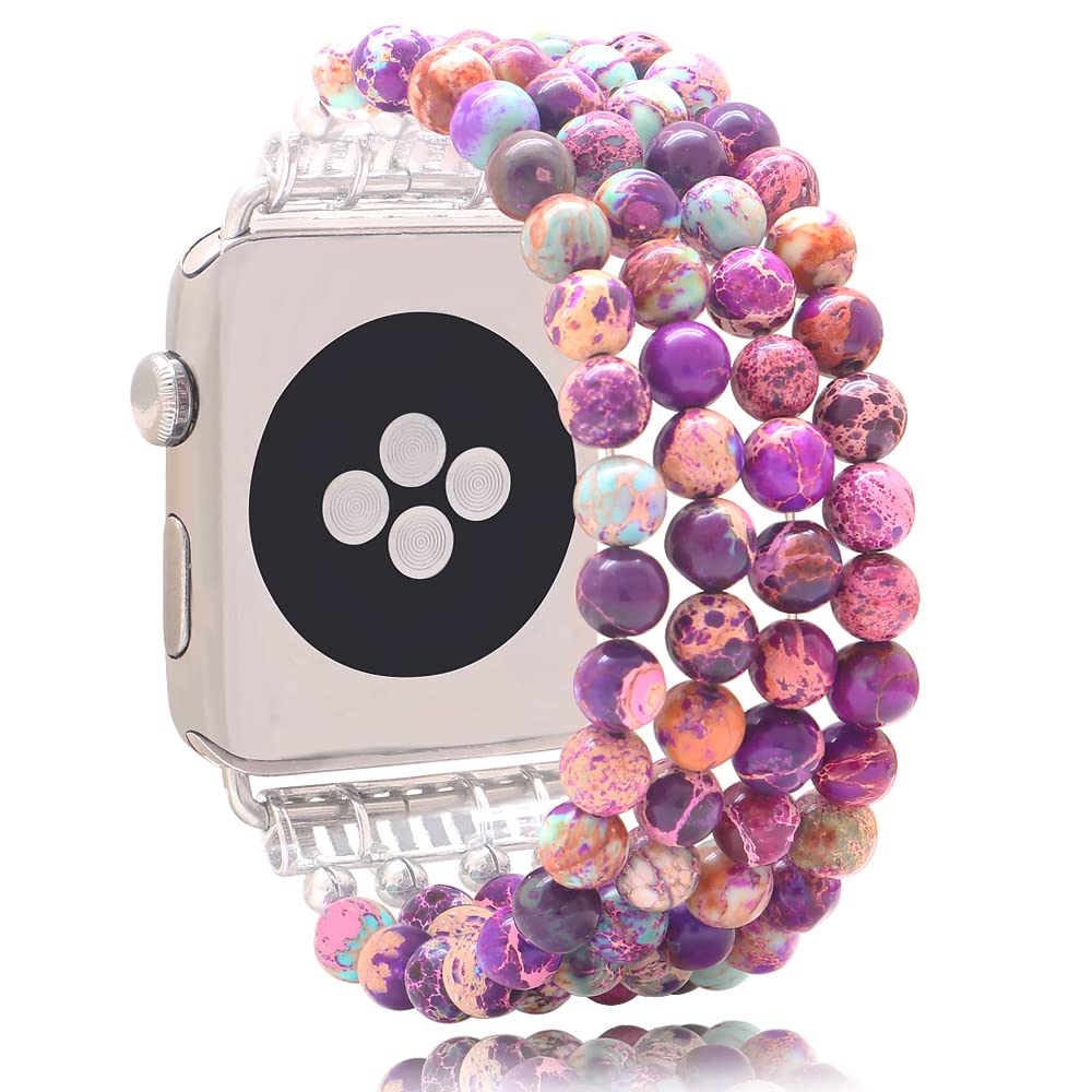 Kai Top Beaded Bracelet Compatible With Watch Band 38Mm/40Mm/41Mm For Women Girls, Galaxy Sea Sediment Jasper Beaded Elastic Rep