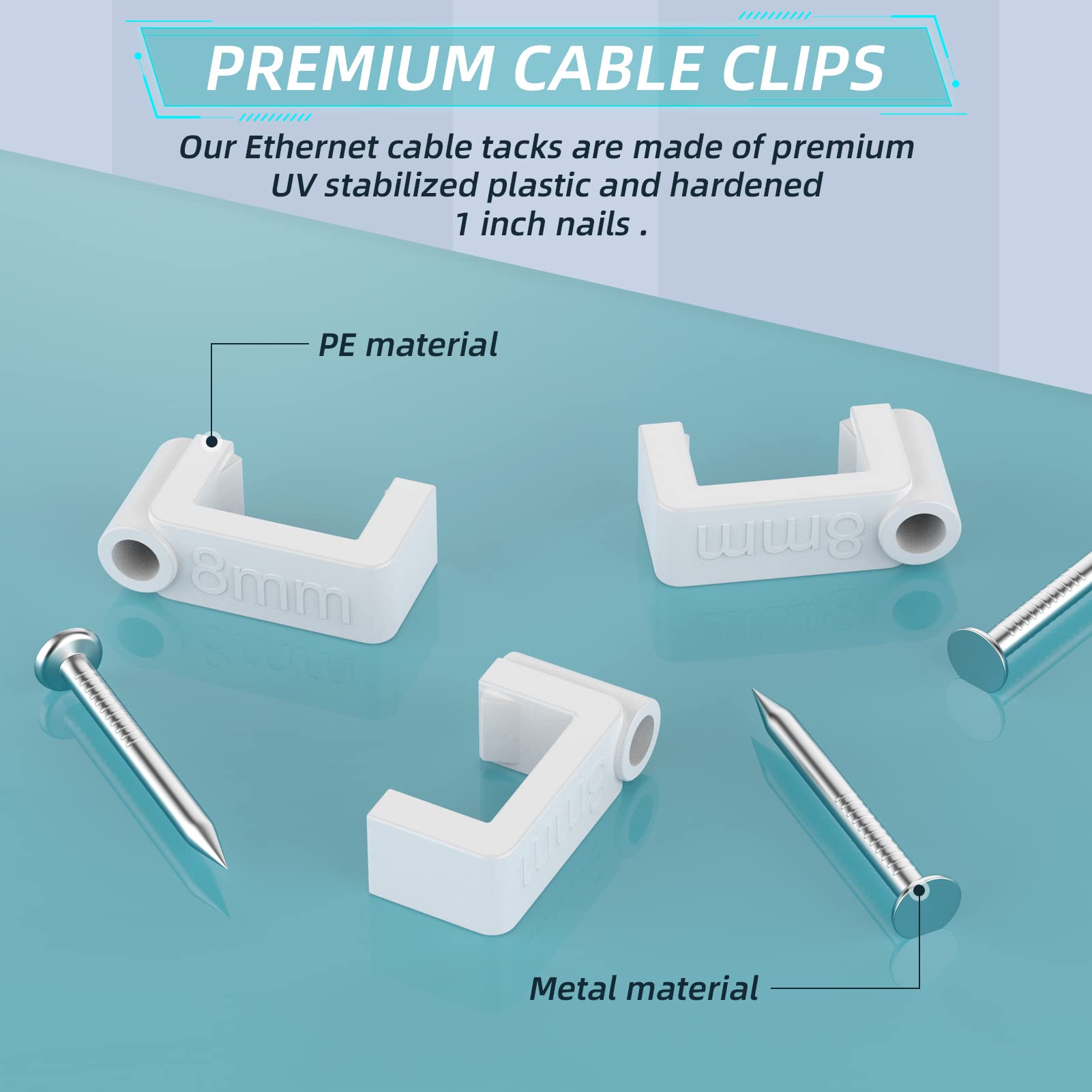 Cable Clips Black   Aopockan Tech 100 Pieces Ethernet Cable Clips With Steel Nails 8Mm Cord Holder For Cat8 Cat7 Cat6 Flat Ether