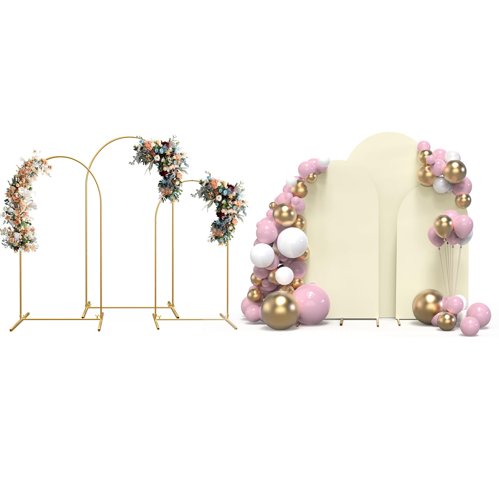 Topdirect Set Of 3 Arch Backdrop Stand And Cover Set, 4Ft, 5Ft, 6Ft Metal Chiara Backdrop Stand For Birthday Party Baby Shower W