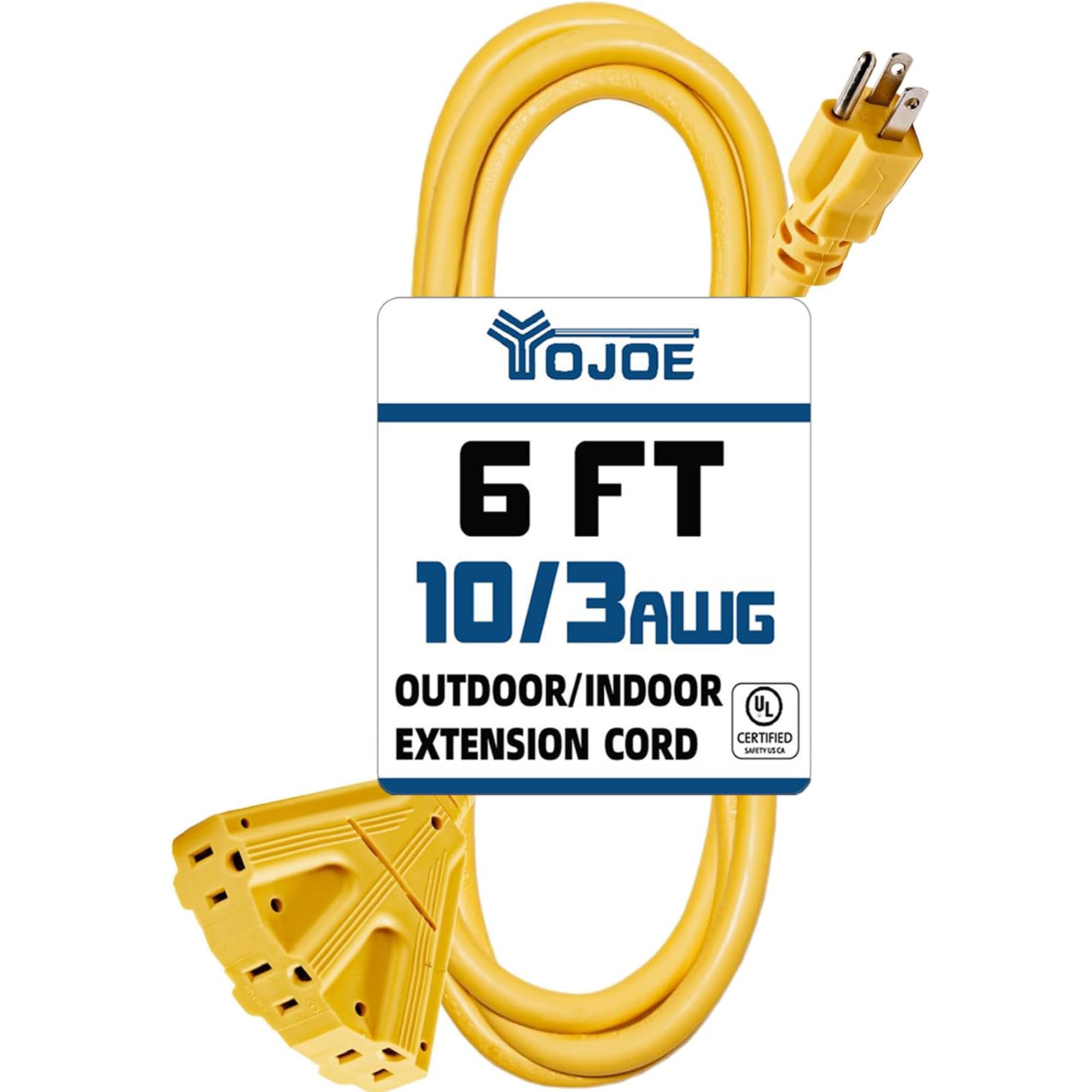 Yojoe 3 Outlets Indoor Outdoor Extension Cord, 3 Prong 15A Weatherproof Power Cord Multiple Outlets, 10 Gauge Heavy Duty 6 Ft Ye